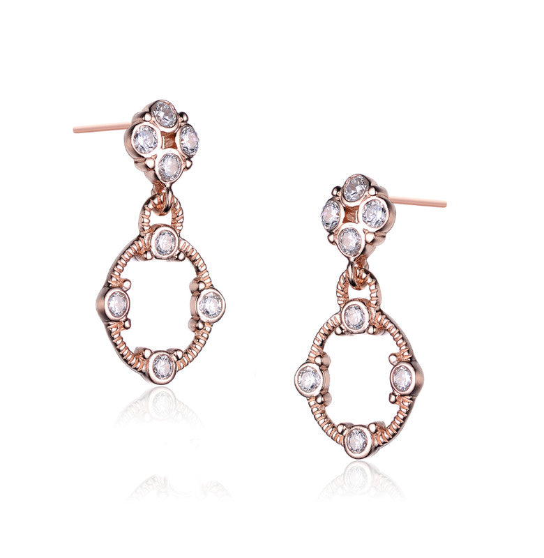 Genevive Jewelry Sterling Silver Rose Gold Plated Cubic Zirconia Square Dangling Earrings