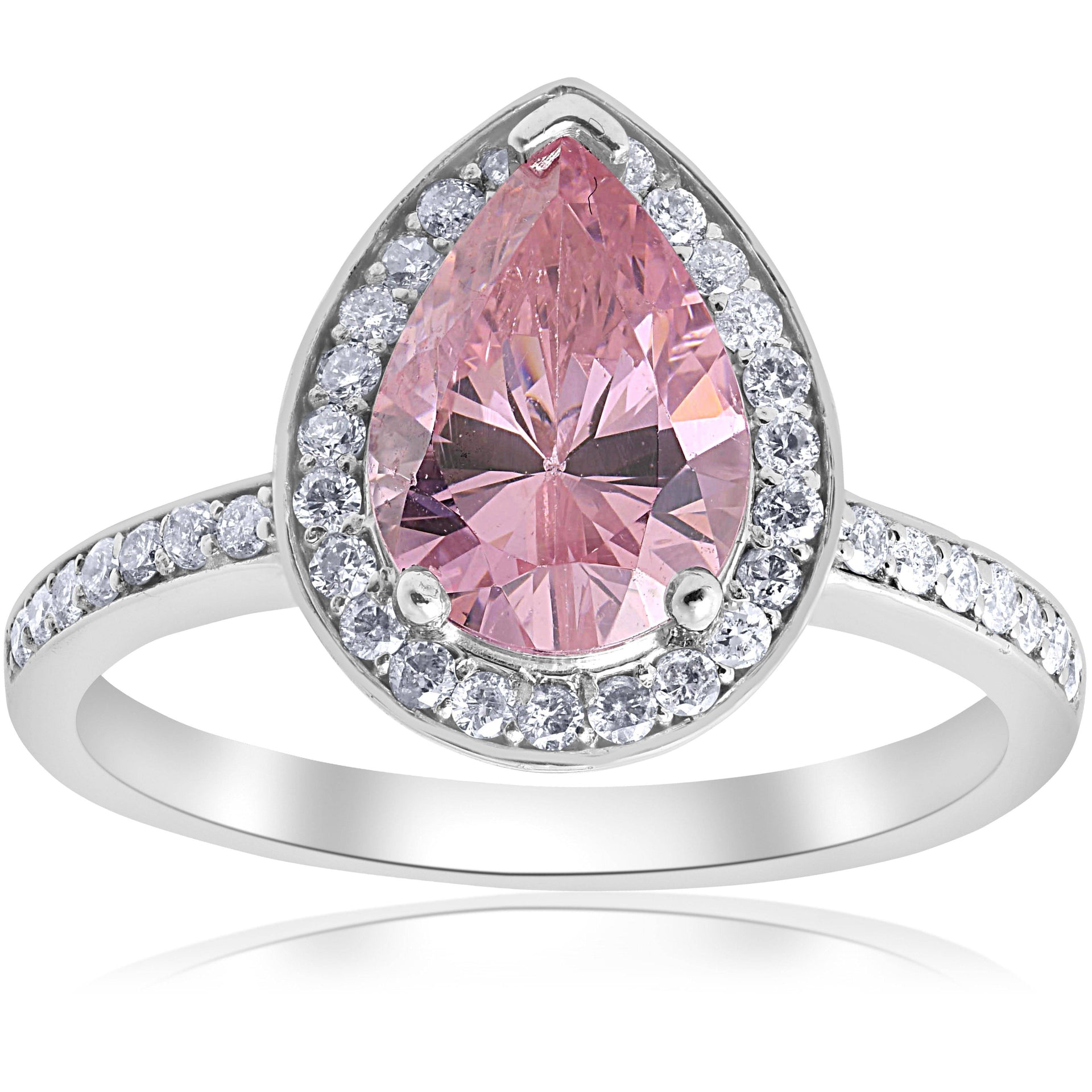 4 1/10ct Pink Tourmaline & Diamond Halo Ring 14K White Gold 7