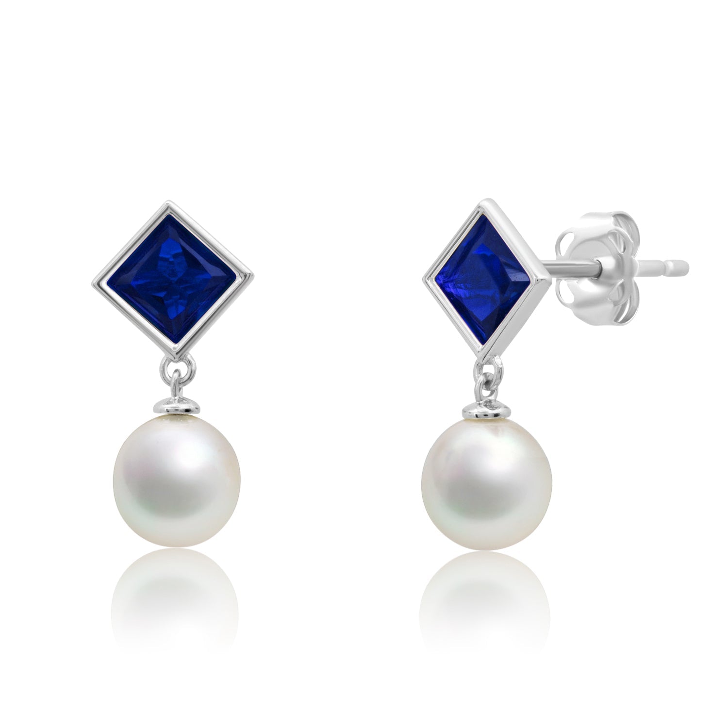 Sterling Silver 6MM Cultured Pearl Dangle and 5MM Gemstone Stud Earrings