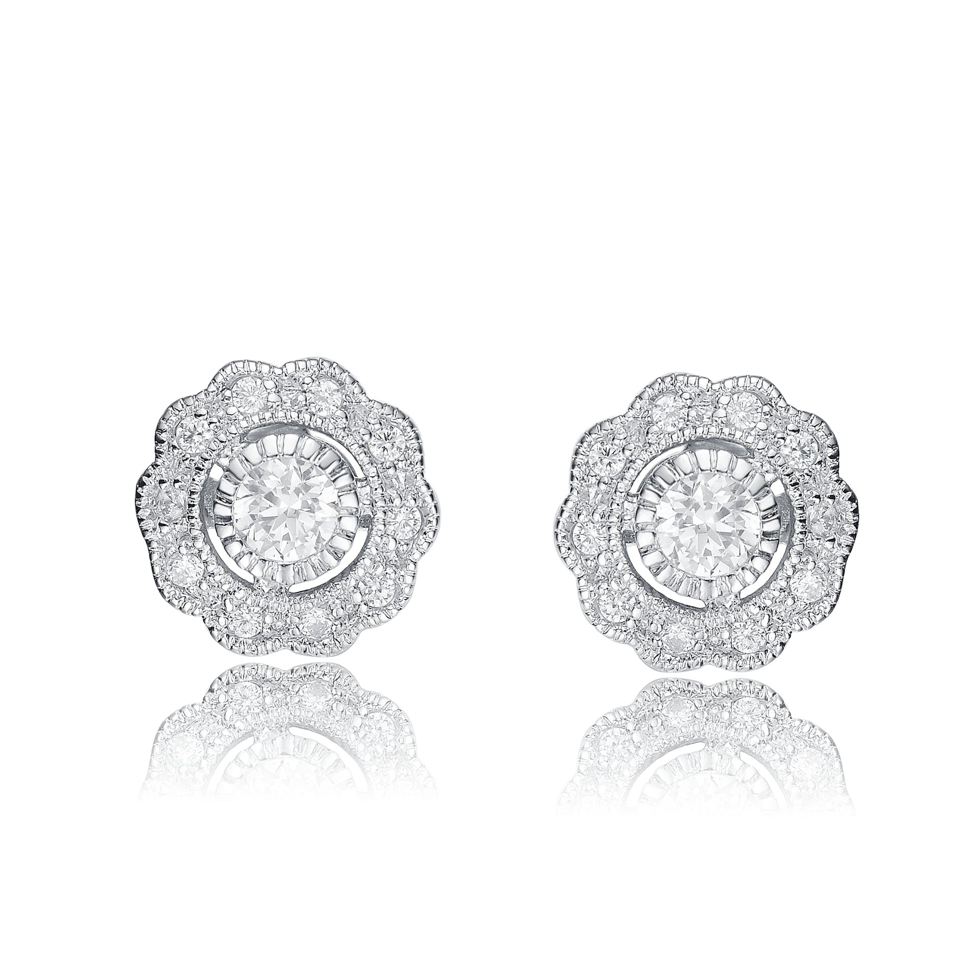 Sterling Silver Cubic Zirconia Flower Stud Earrings
