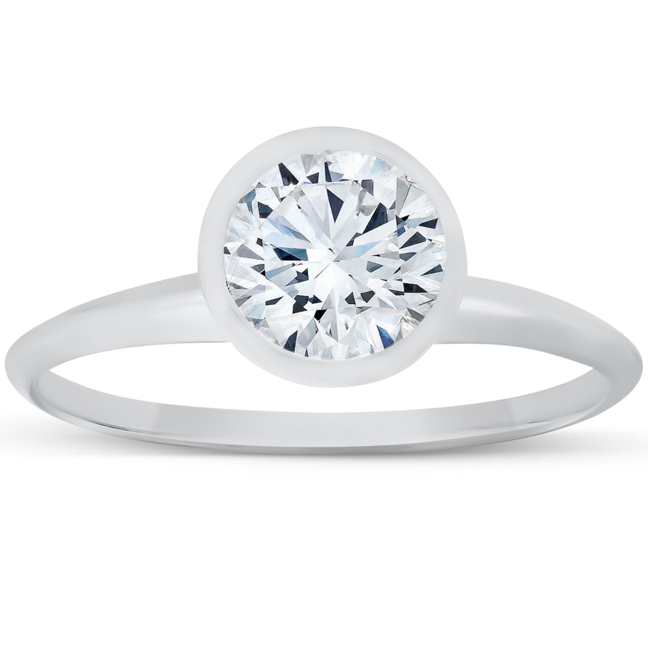 1Ct Round Cut Diamond Bezel Solitaire Engagement Ring 14k White Gold