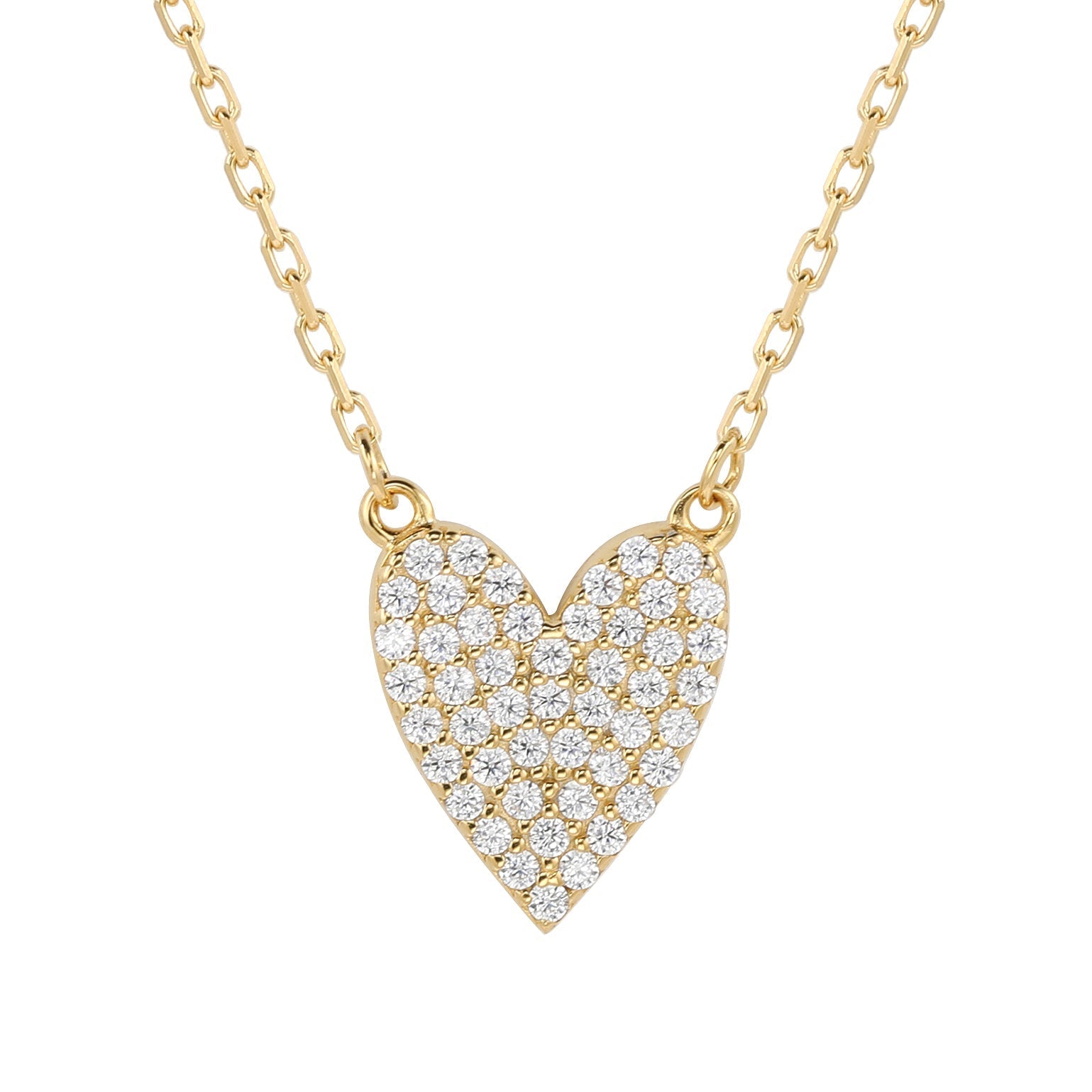 Suzy Levian White Cubic Zirconia Golden Sterling Silver Heart Necklace