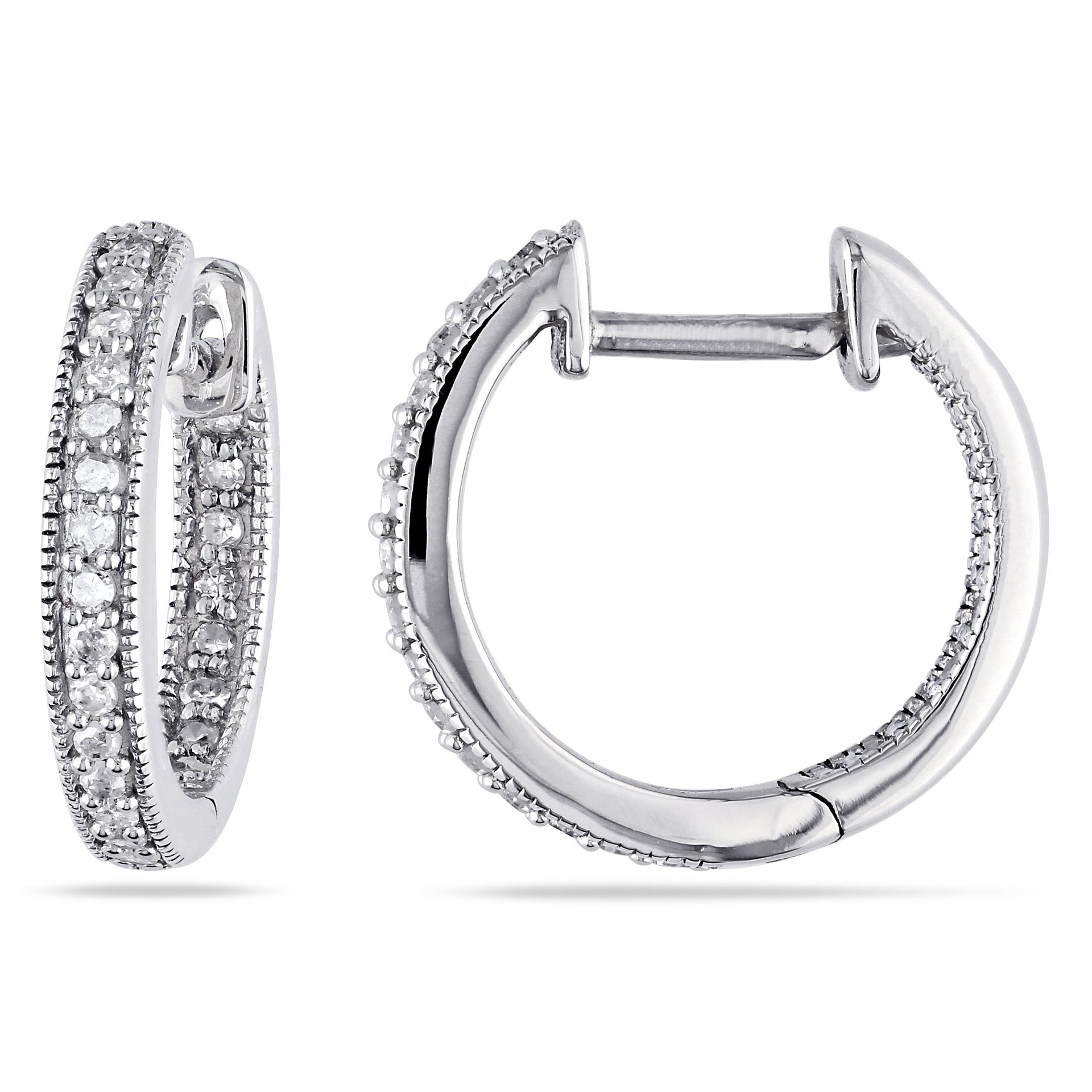 1/4 CT TW Inside Outside Diamond Hoop Earrings in 14K White Gold