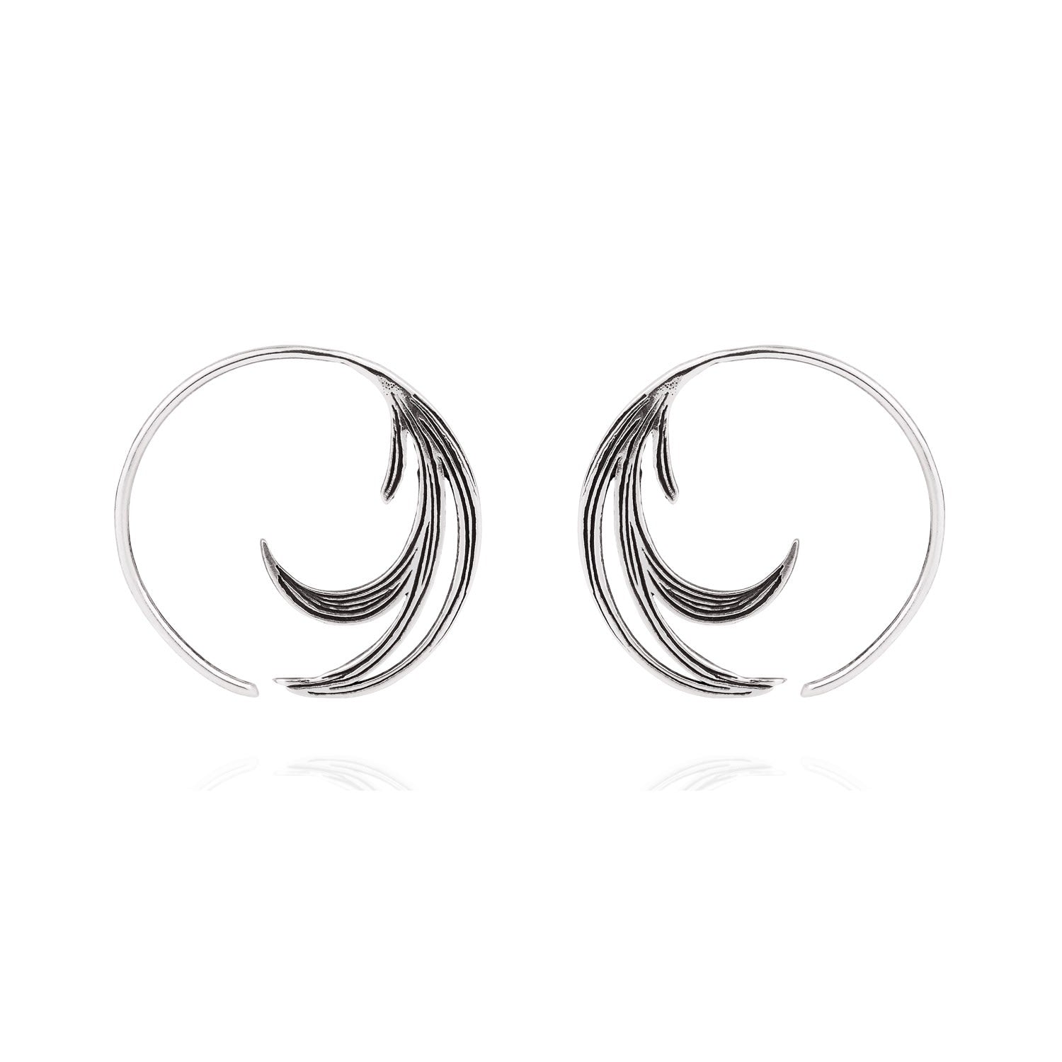 Duck Feather Hoop Earrings - Silver