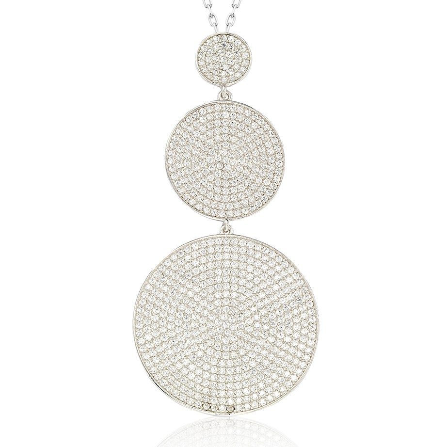 Suzy Levian Sterling Silver Cubic Zirconia White Pave Graduating Circles Pendant