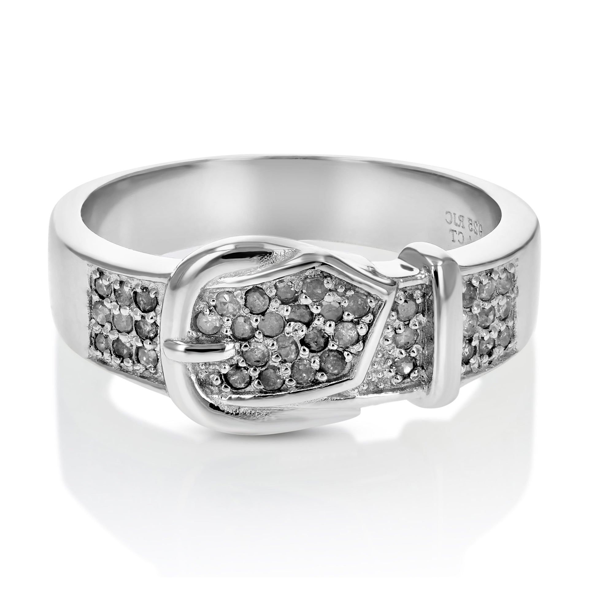 1/4 Cttw Diamond Buckle Ring .925 Sterling Silver With Rhodium Plating Round