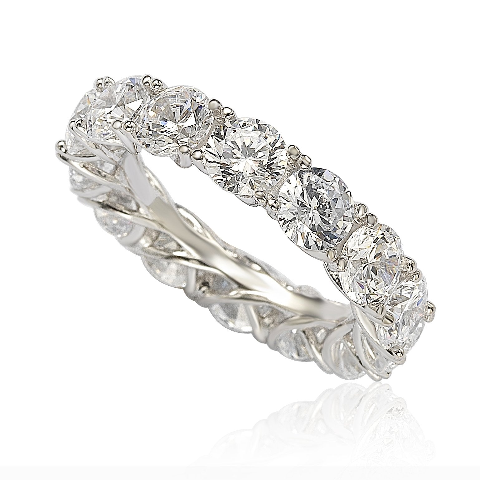 Suzy Levian Sterling Silver Cubic Zirconia Gladiator Setting Eternity Band