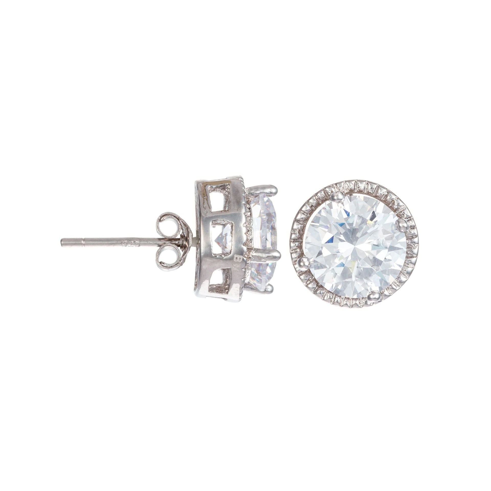 Sterling Silver Cubic Zirconia Button Stud Earrings