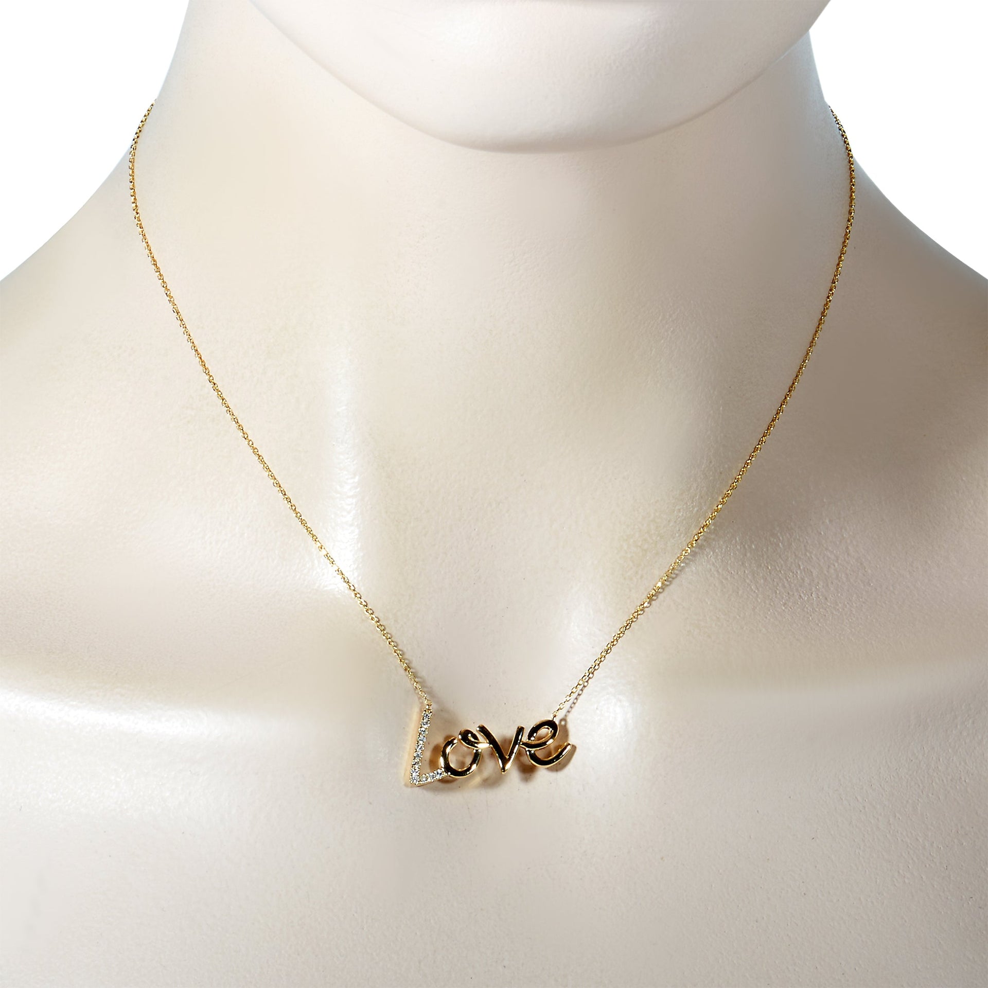 14K Yellow Gold 0.10 ct Diamond Love Pendant Necklace