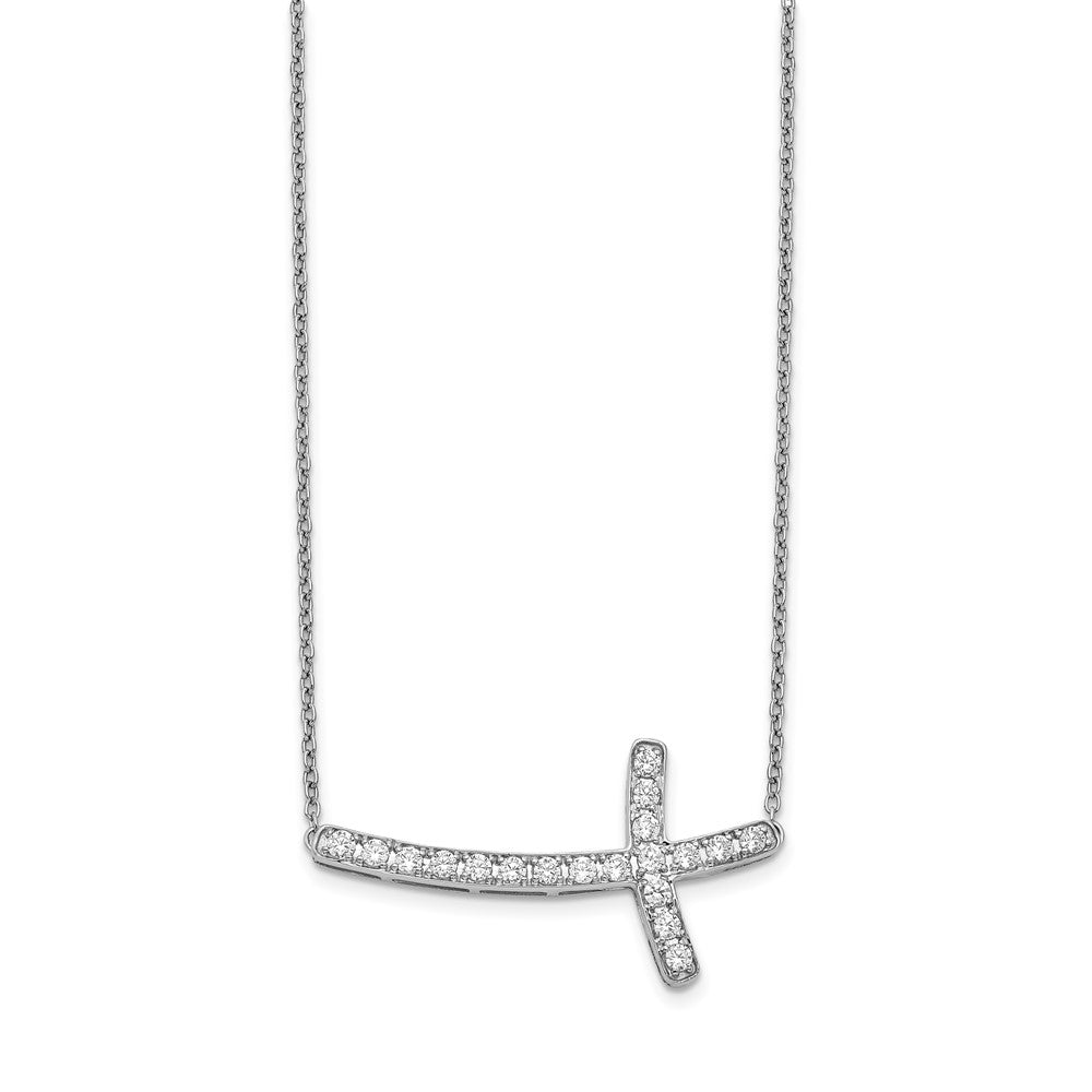 14K Gold 1/2 CT Lab Grown Diamond Sideways Cross Pendant Necklace 18' Clarity VS Color G-H