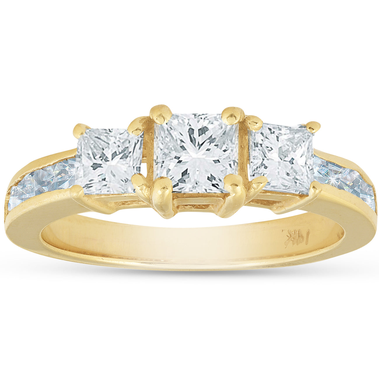 2 CT Three Stone Diamond Ring 14K Yellow Gold