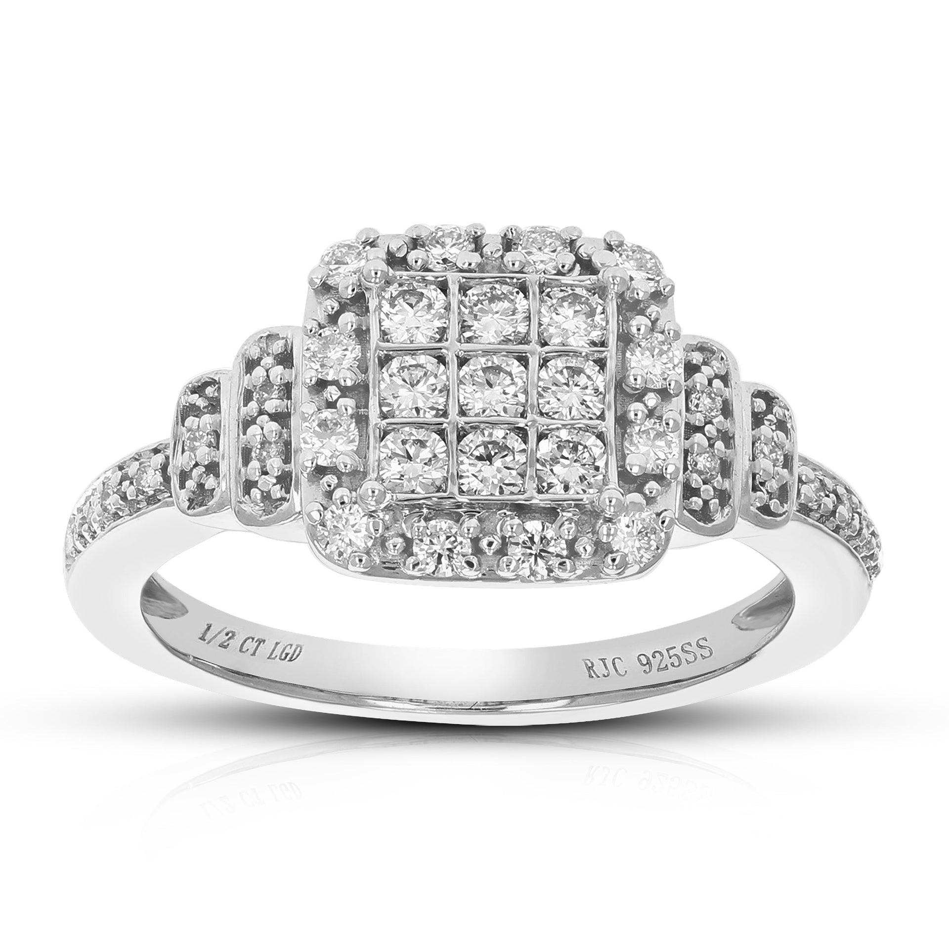 1/2 cttw Round Cut Lab Grown Diamond Engagement Ring 35 Stones .925 Sterling Silver Prong Set
