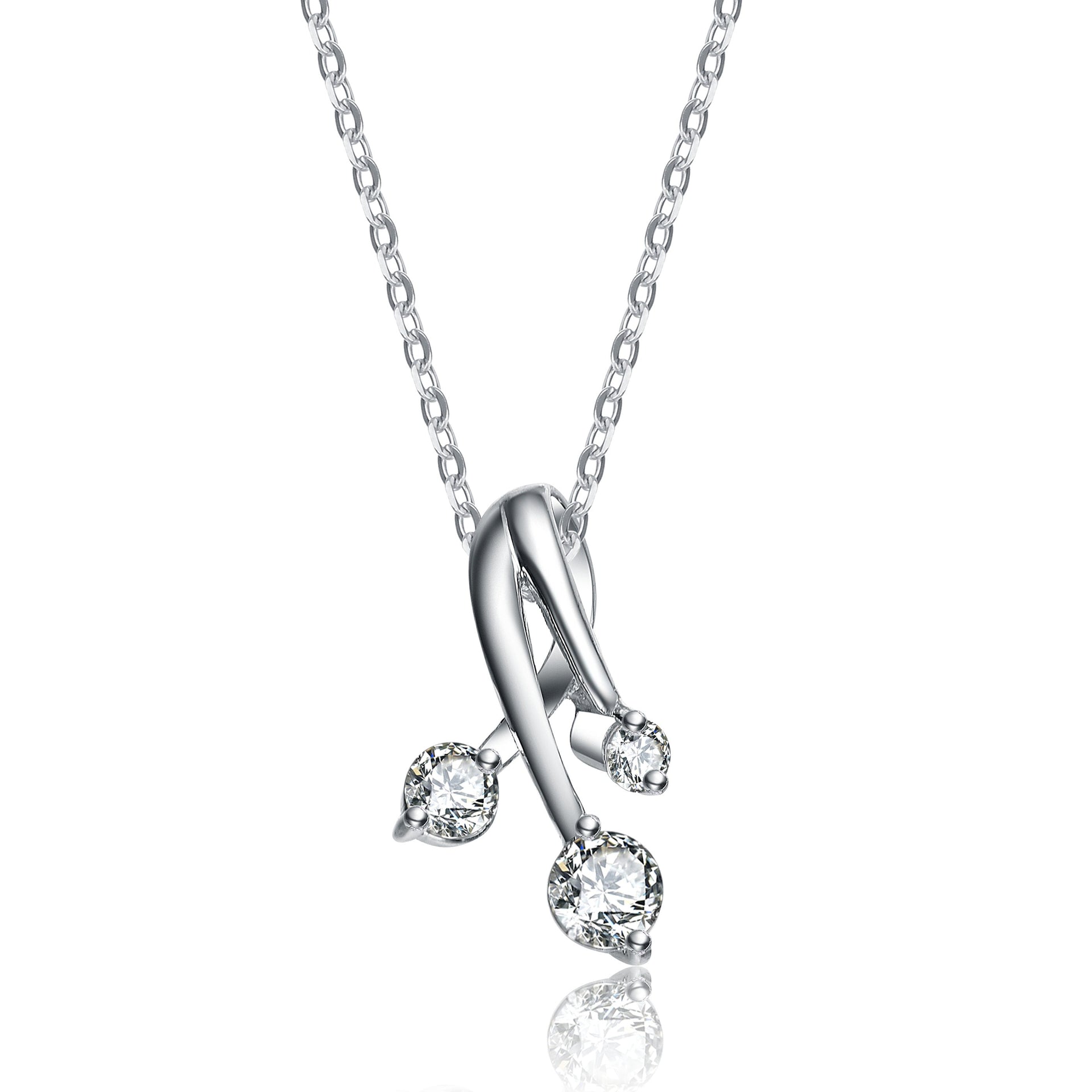 Sterling Silver White Cubic Zirconia Rhodium Plated Strands Pendant