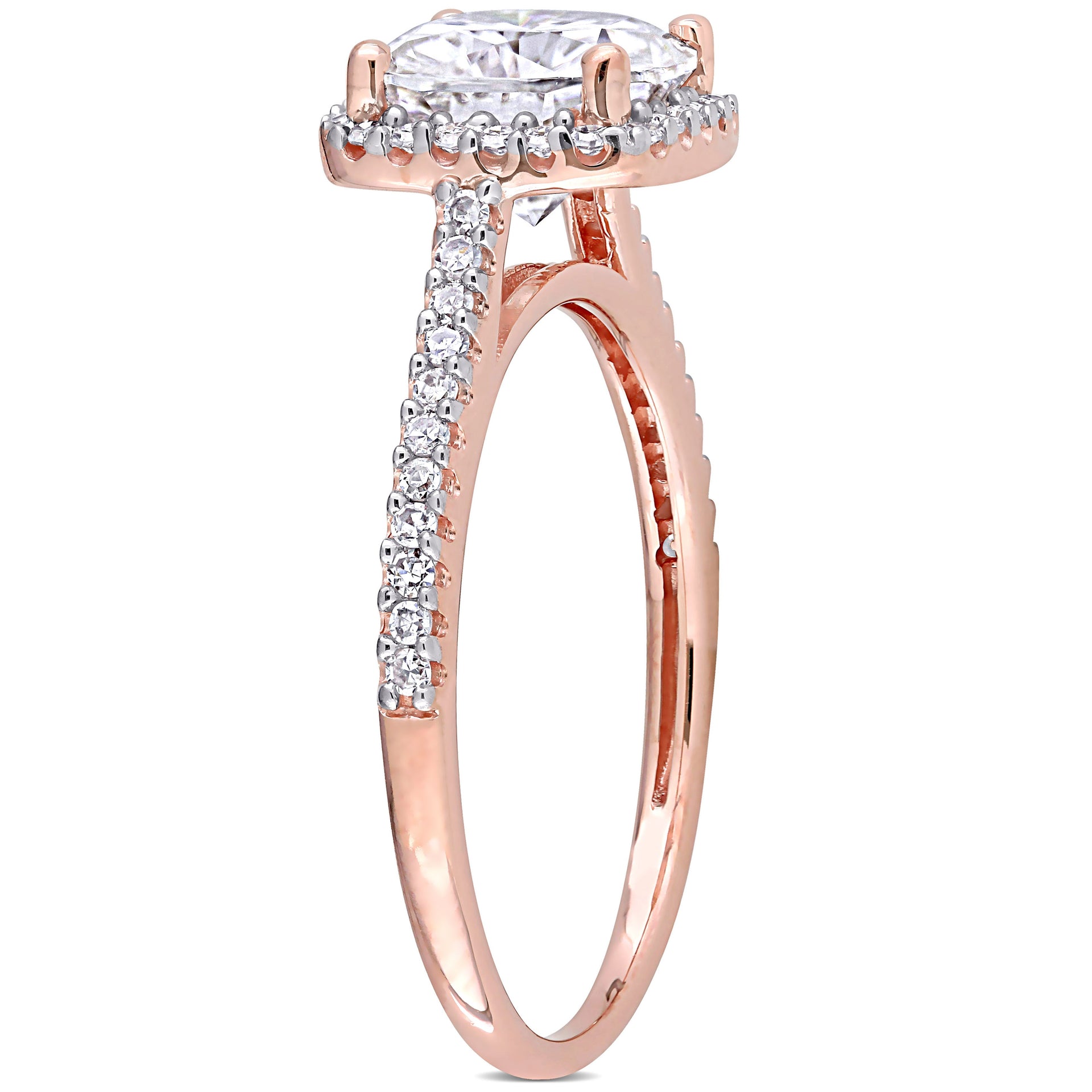 Mimi & Max 2ct DEW Created Moissanite 1/4ct TW Diamond Halo Engagement Ring 14k Rose Gold