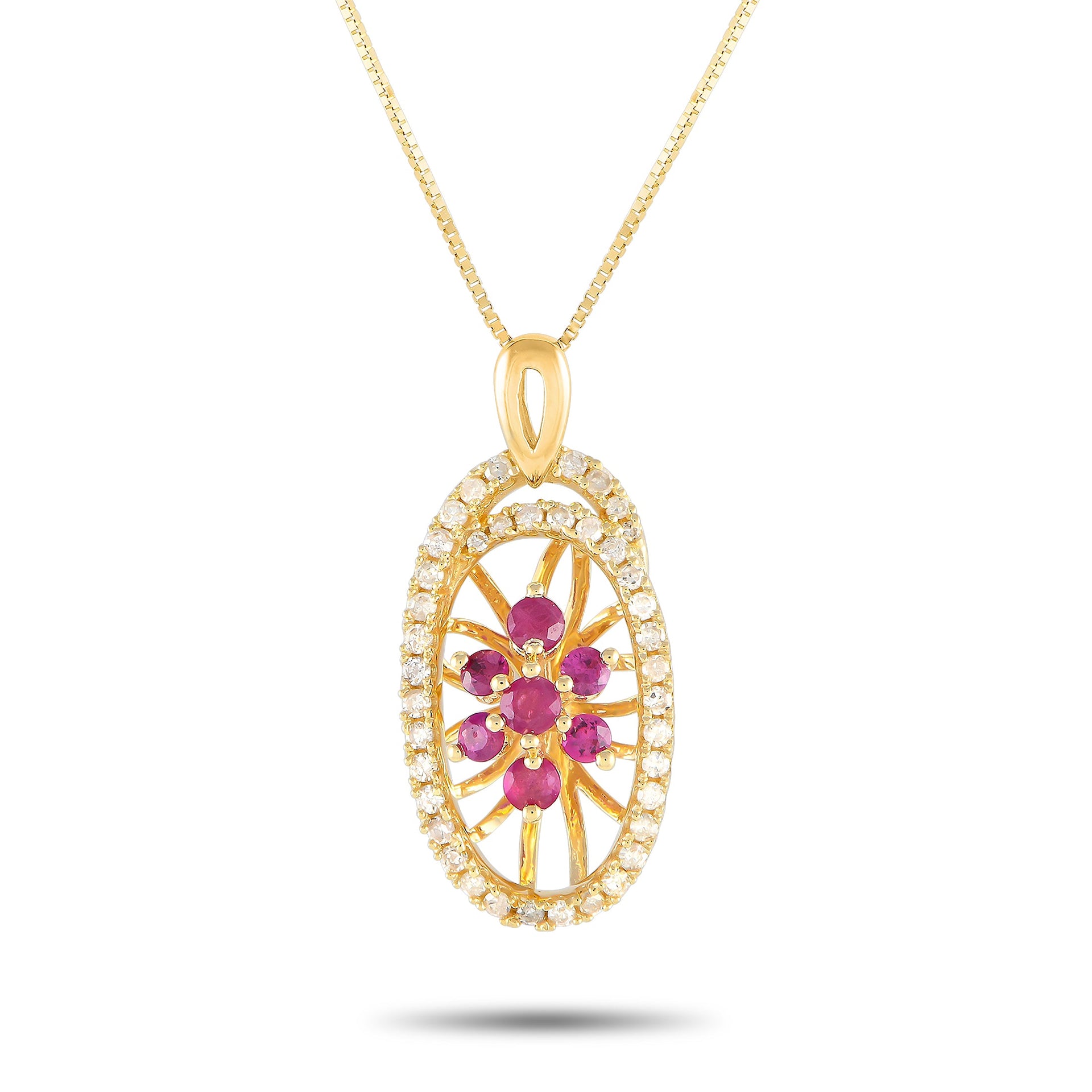 LB Exclusive 14K Yellow Gold 0.22ct Diamond and Ruby Necklace PD4-15491YRU