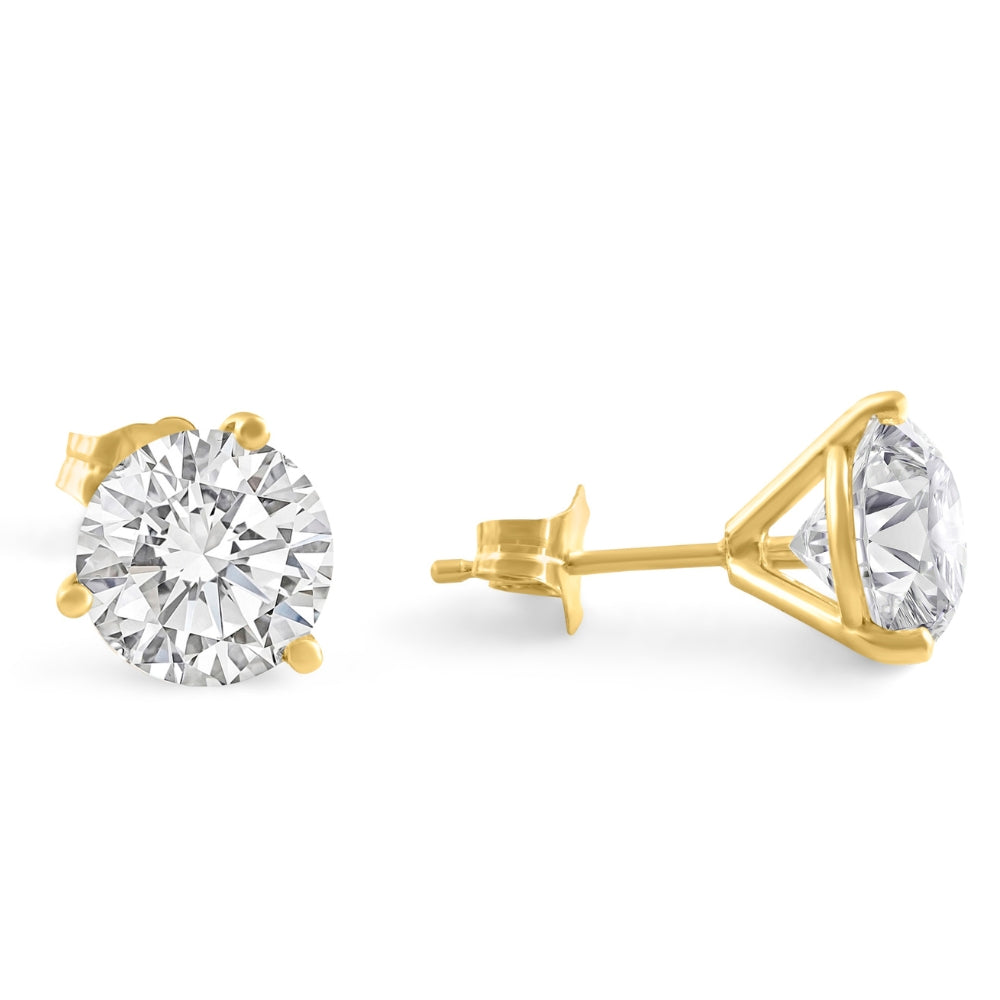 4 Ct TW Round Lab Grown Ideal Cut Martini Diamond Studs 14k Yellow Gold