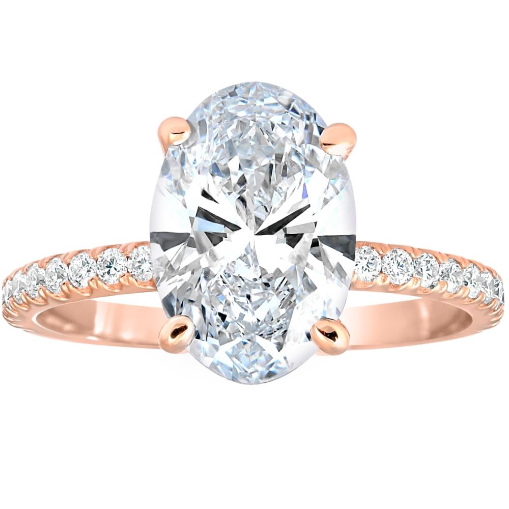 2 1/2 ct Oval Diamond & Moissanite Engagement Ring 14k Rose Gold
