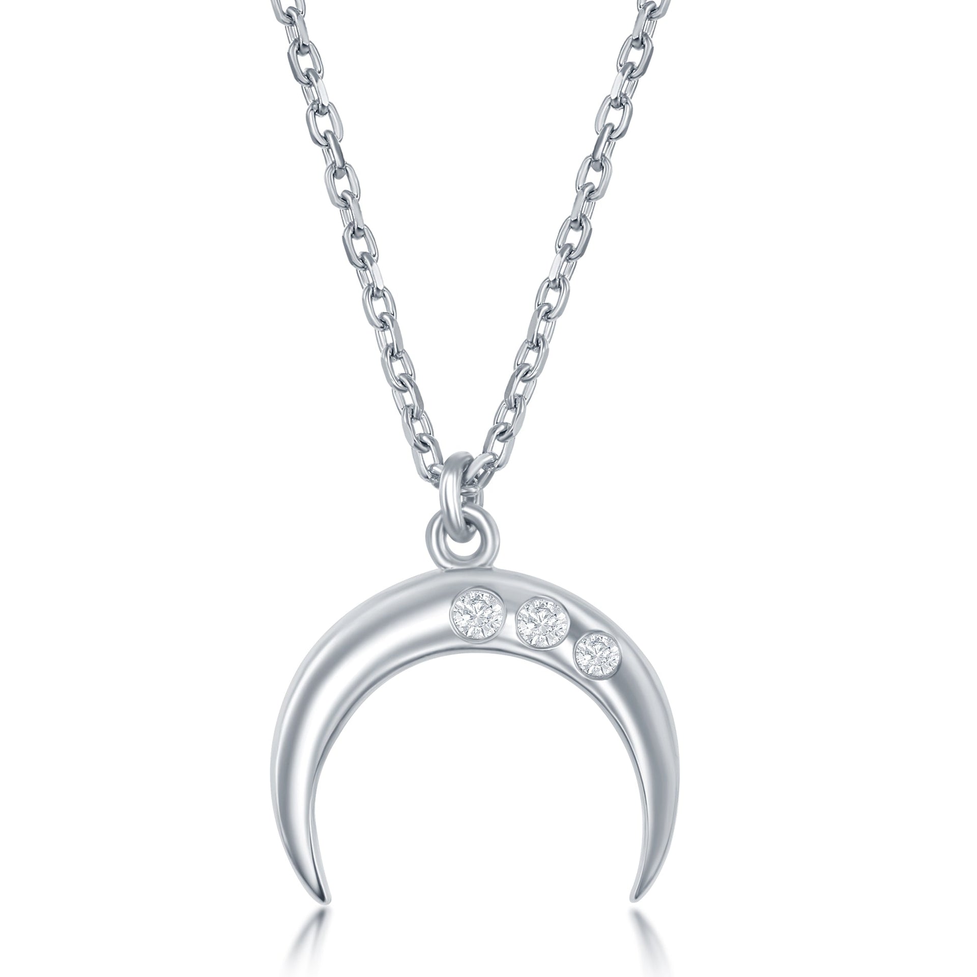 Sterling Silver 0.06cttw Diamond Italian Horn Necklace