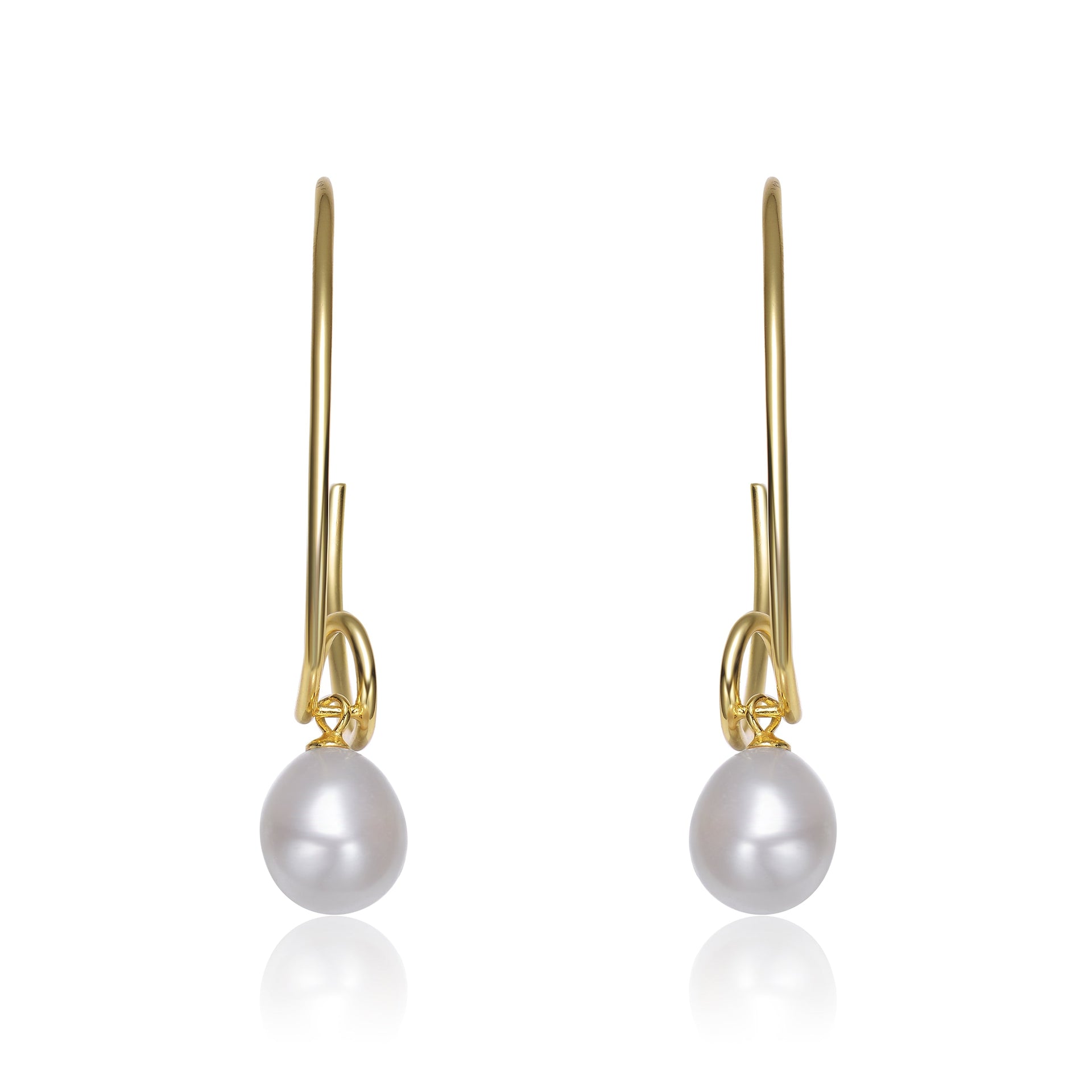 Sterling Silver Gold Plated Freshwater Round Pearl Hoop Earrings