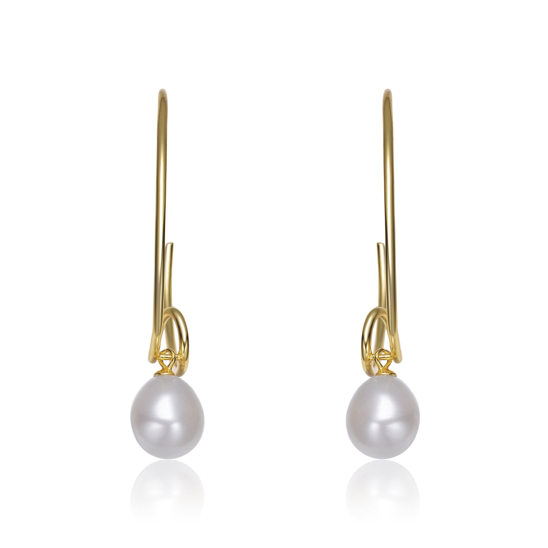 Sterling Silver Gold Plated Freshwater Round Pearl Hoop Earrings