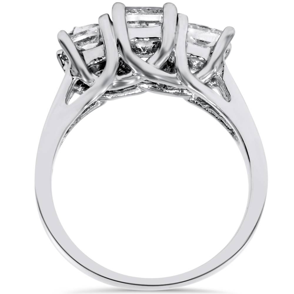 2 CT Three Stone Princess Cut Diamond Ring 14K Gold