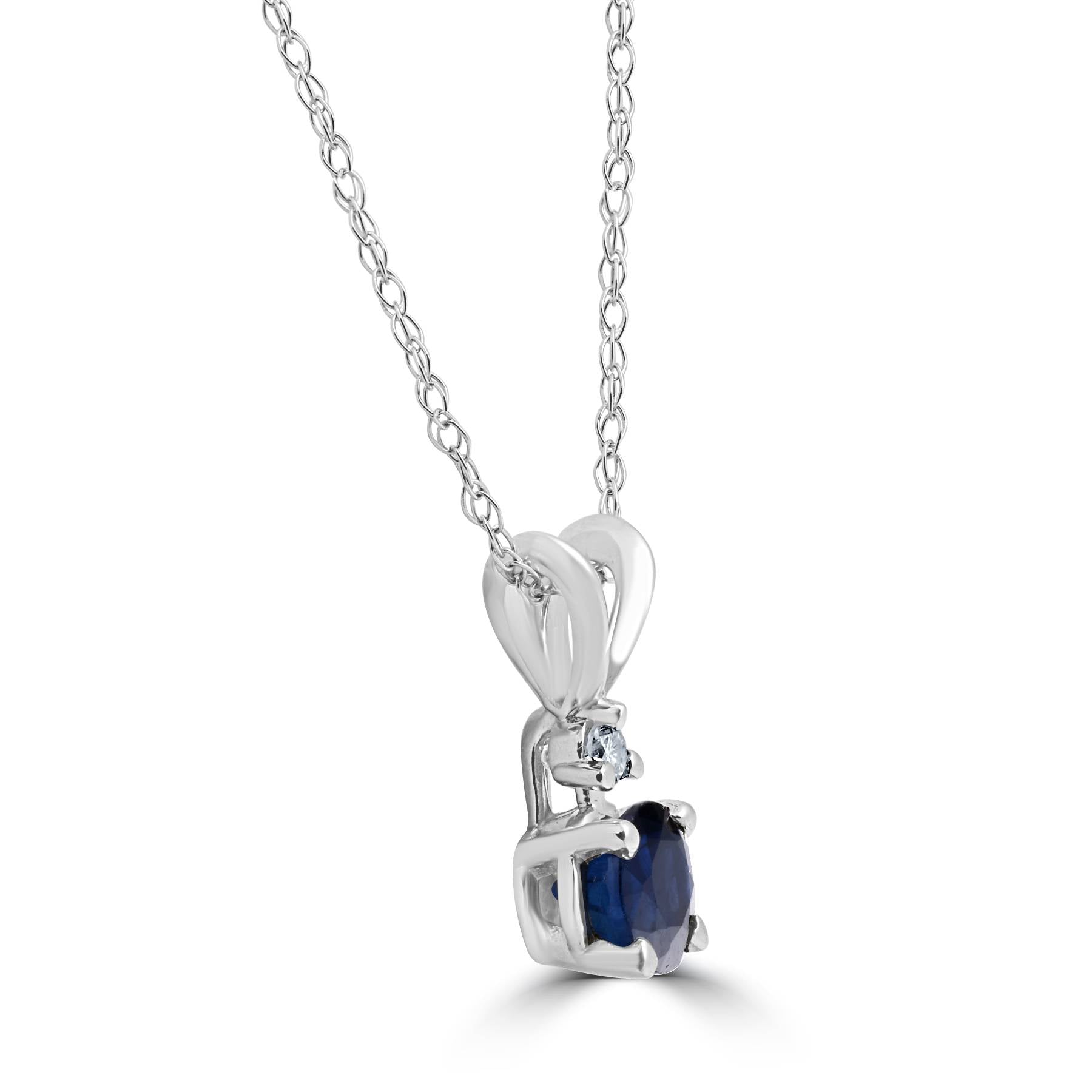 1/2 CT Synthetic Blue Sapphire & Natural Diamond Solitaire Pendant 14K White Gold