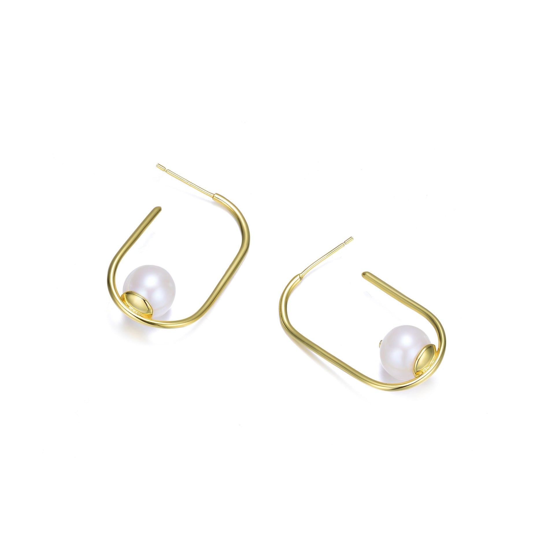 Sterling Silver Gold Plating Freshwater Pearl Hoop Earrings