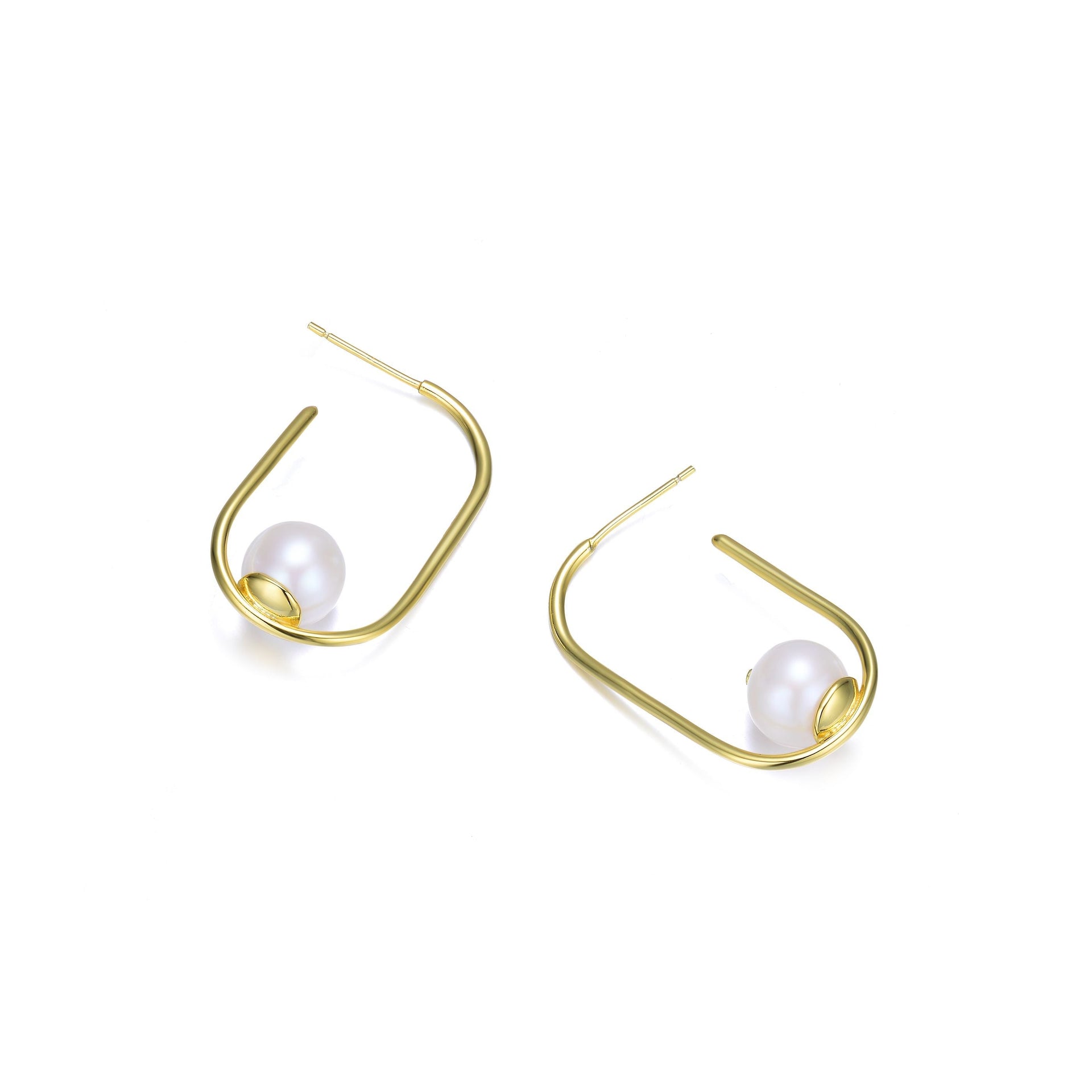 Sterling Silver Gold Plating Freshwater Pearl Hoop Earrings