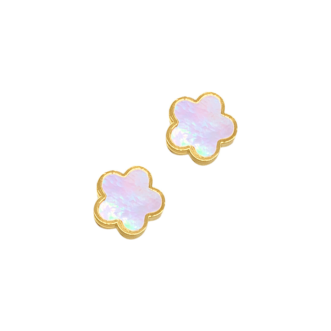 White Mother of Pearl Clover Stud Earrings gold