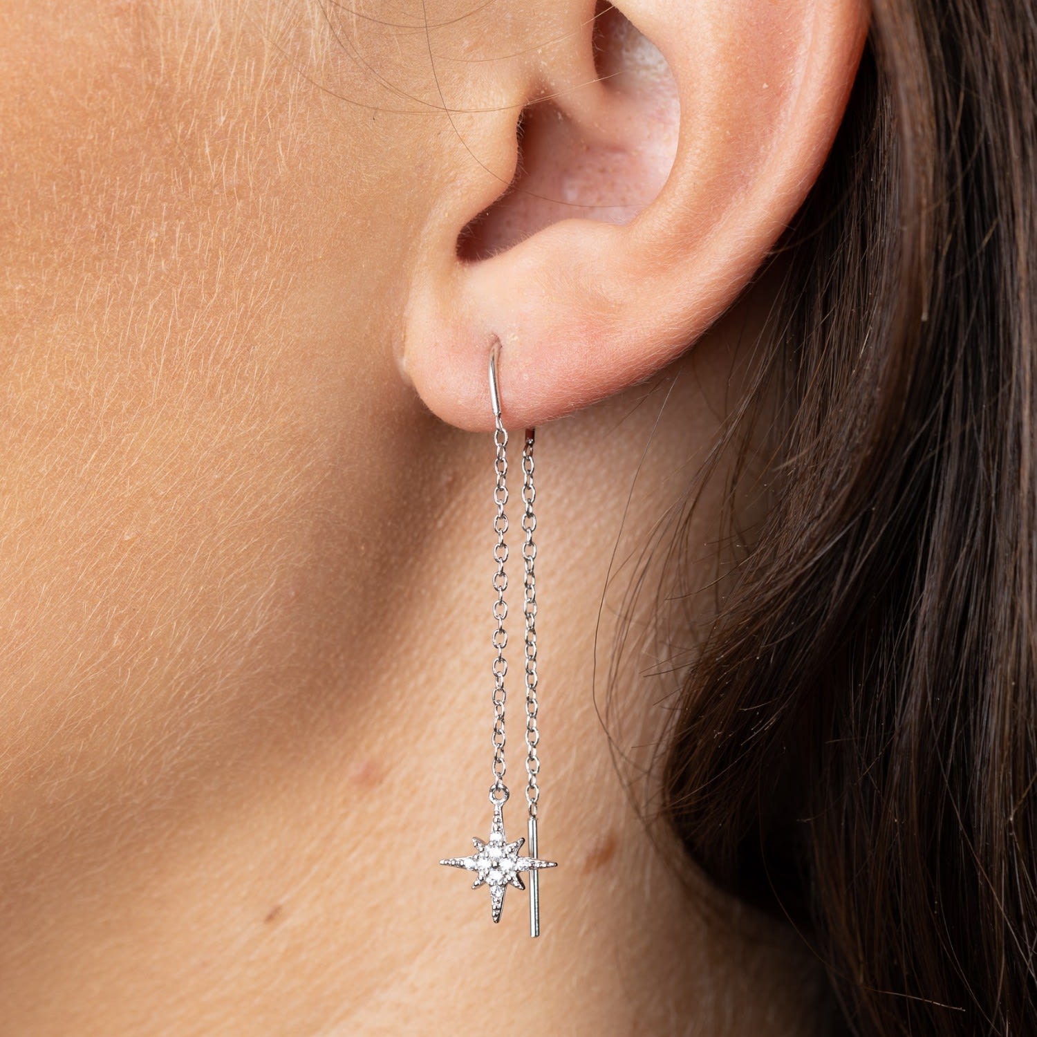Silver Starburst Threader Earrings