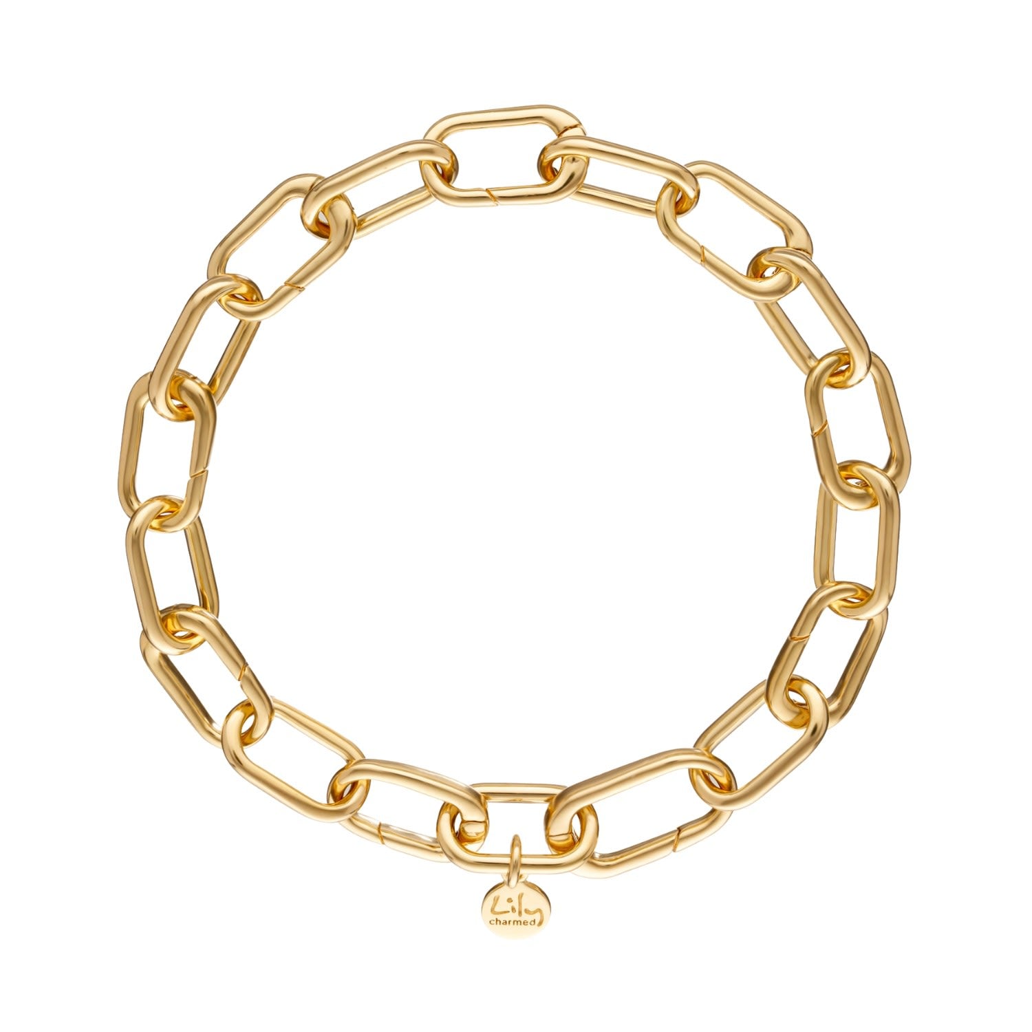 Gold Plated Chunky Hinged Link Charm Bracelet