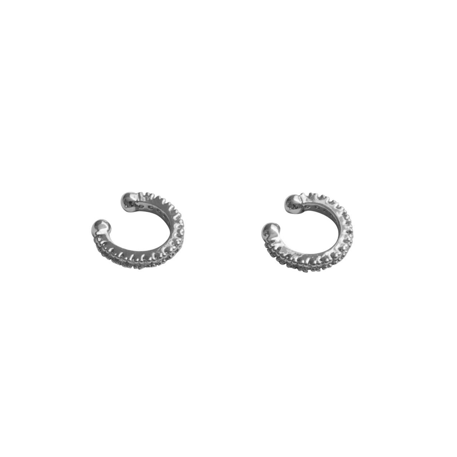 Ear Cuff Silver Double Pair Baguette Round Shaped Crystal Minimalist Climber