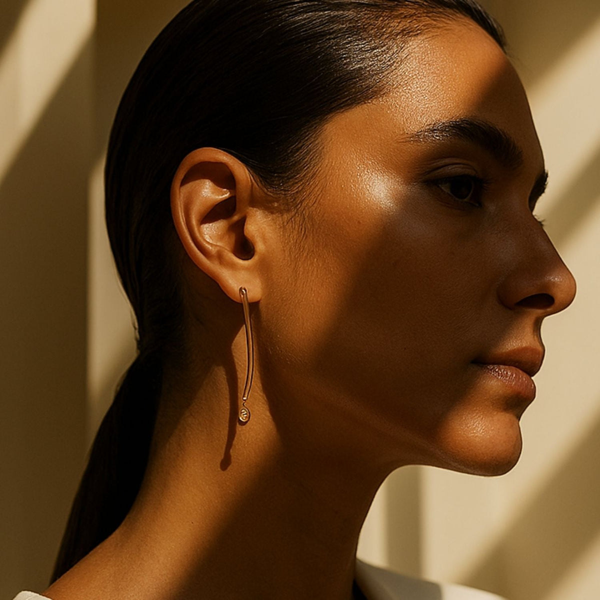 Light Beam Asymmetric Earrings with White Diamonds