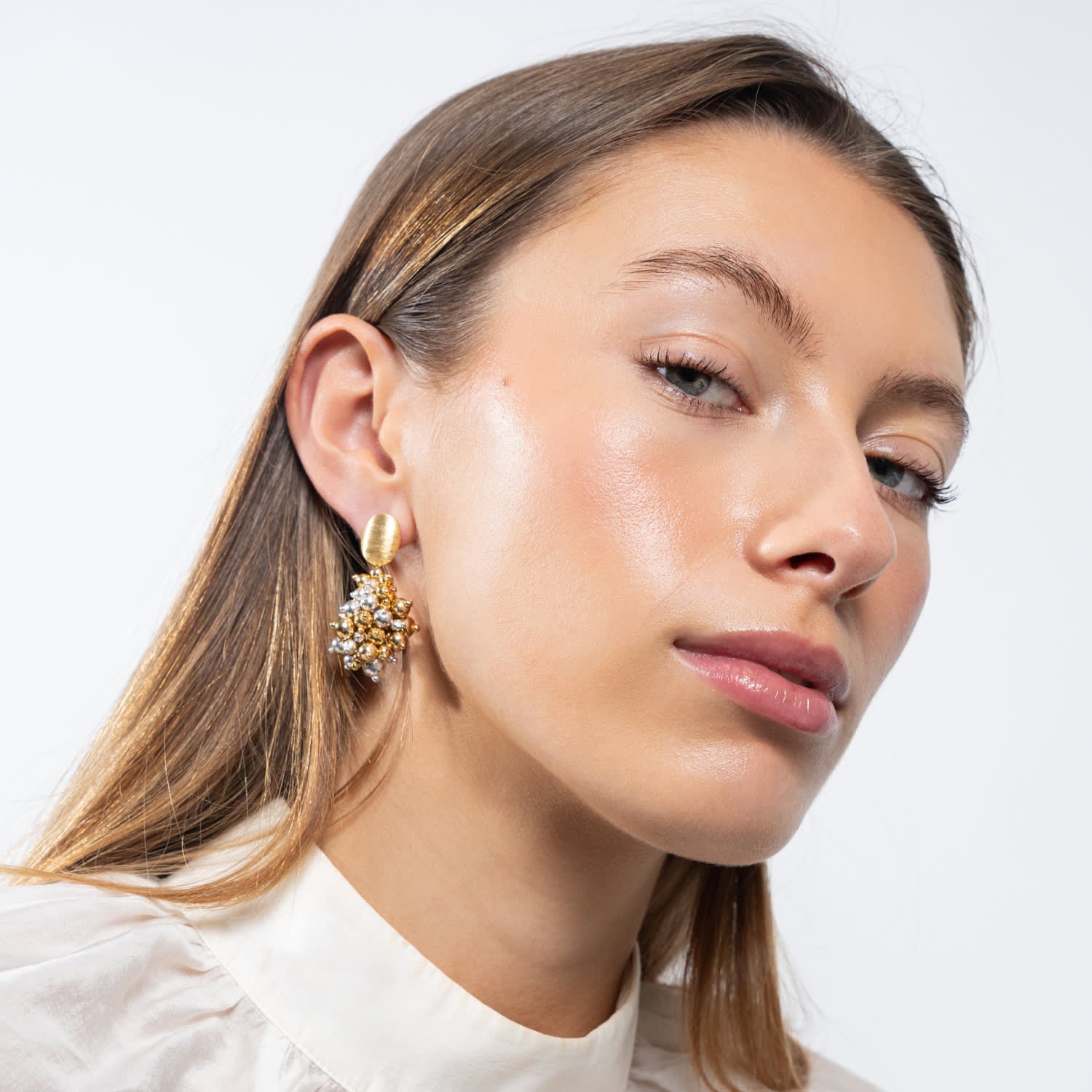 Earrings Amy Irregular Double Stones Cone S Mix Silver Gold