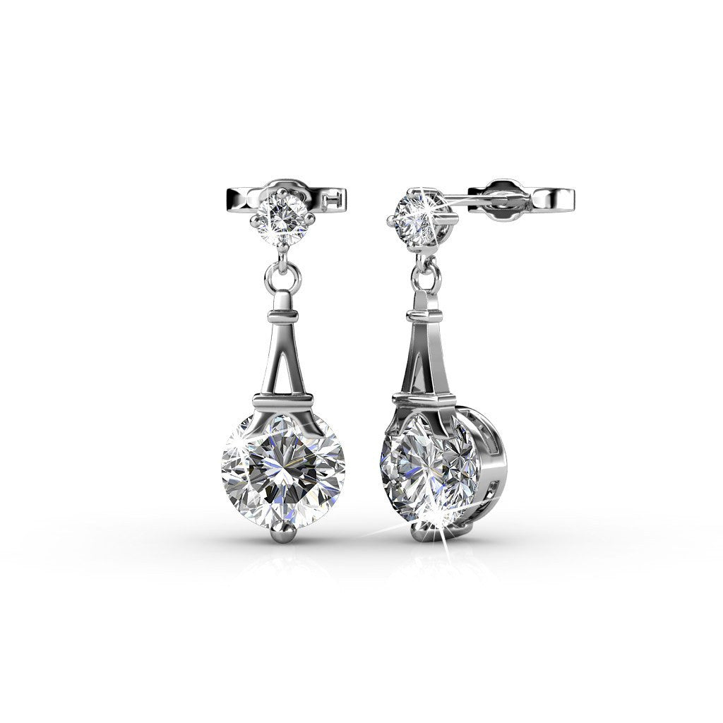 Isla 18k White Gold Plated Dangle Earrings with Round Swarovski Crystals
