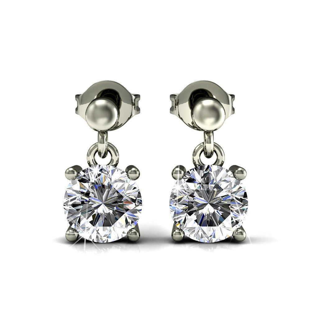 Jamie 18k White Gold Plated Drop Dangle Stud Earrings with Swarovski Crystals — Final Sale