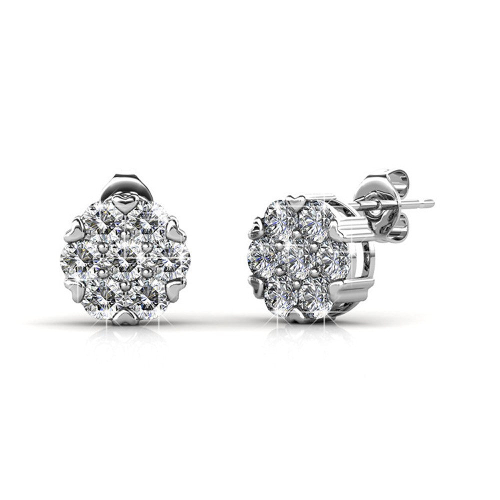 Remy 18k White Gold Plated Stud Earrings with Heart Accents and Swarovski Crystals
