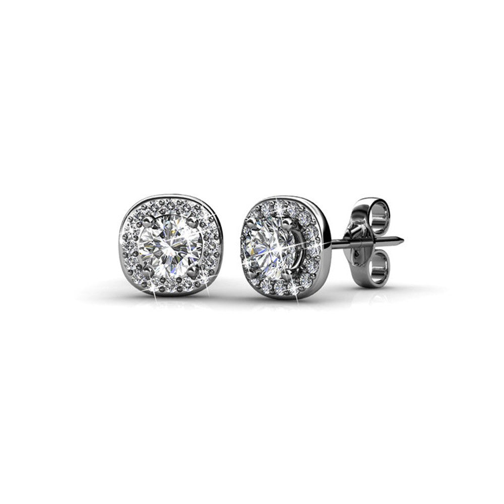Ruth 18k White Gold Plated Halo Stud Earrings with Swarovski Crystals