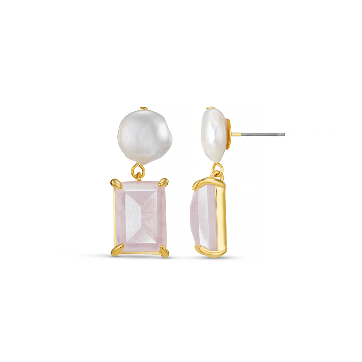 Pearl & Rose Quartz Drop Earrings