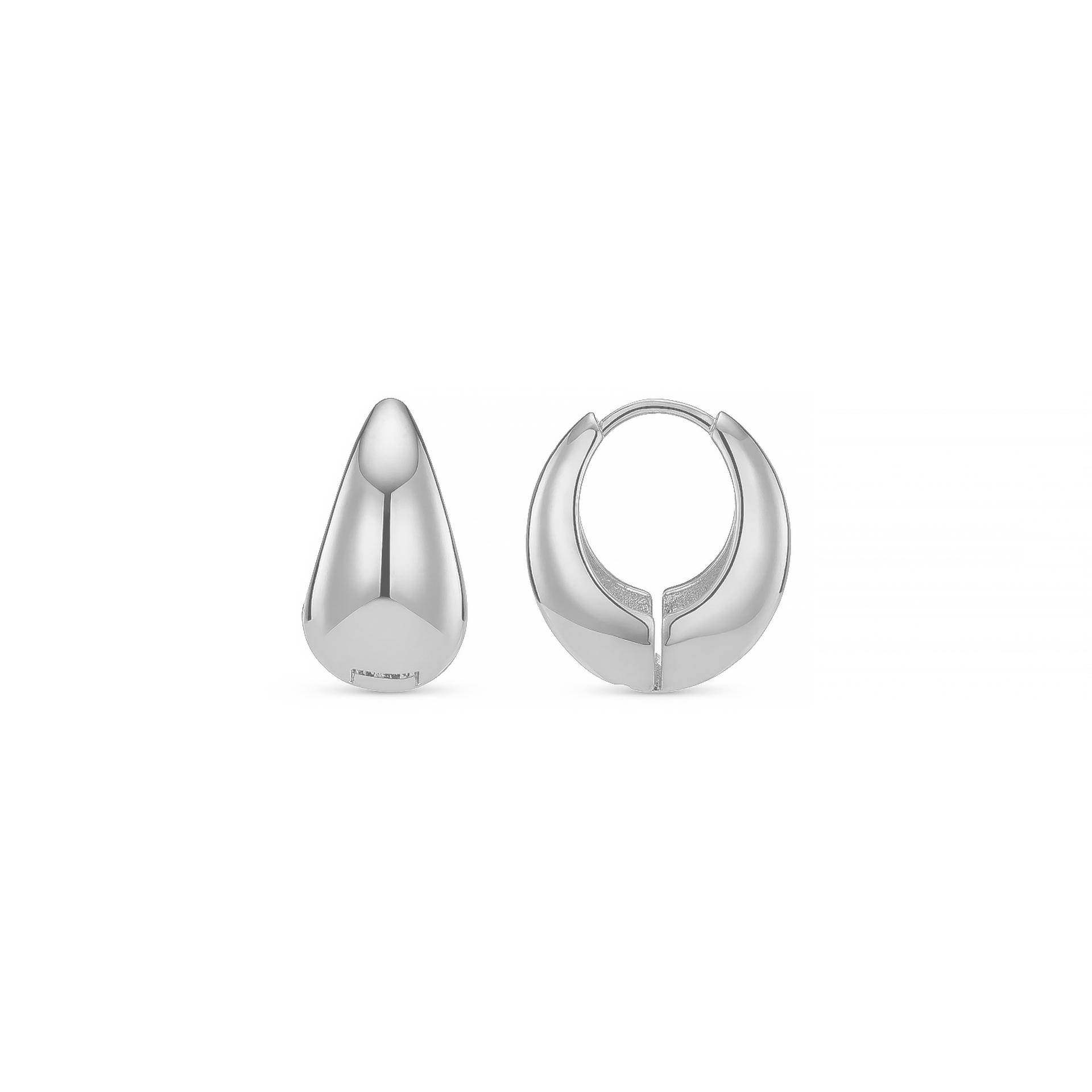 Polished Domed Taper Hoop Earrings Silver