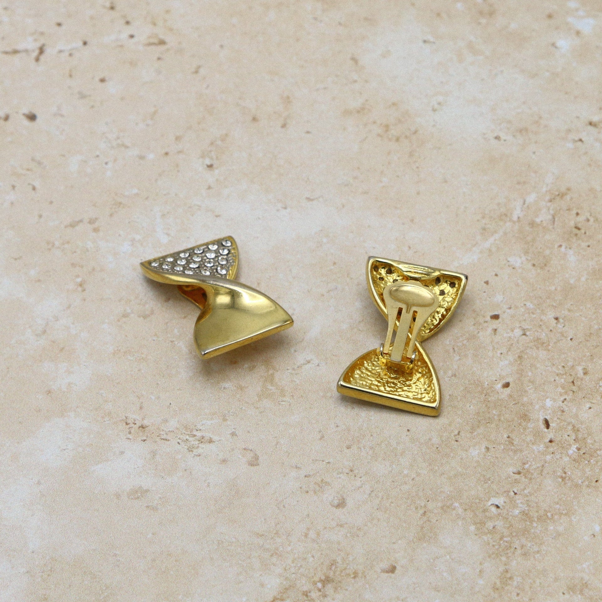 Vintage Mixed Pave Cluster Bow Clip On Earrings