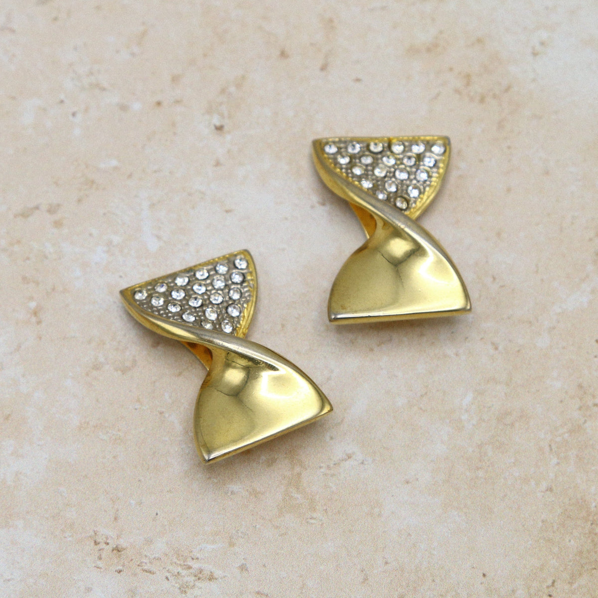 Vintage Mixed Pave Cluster Bow Clip On Earrings