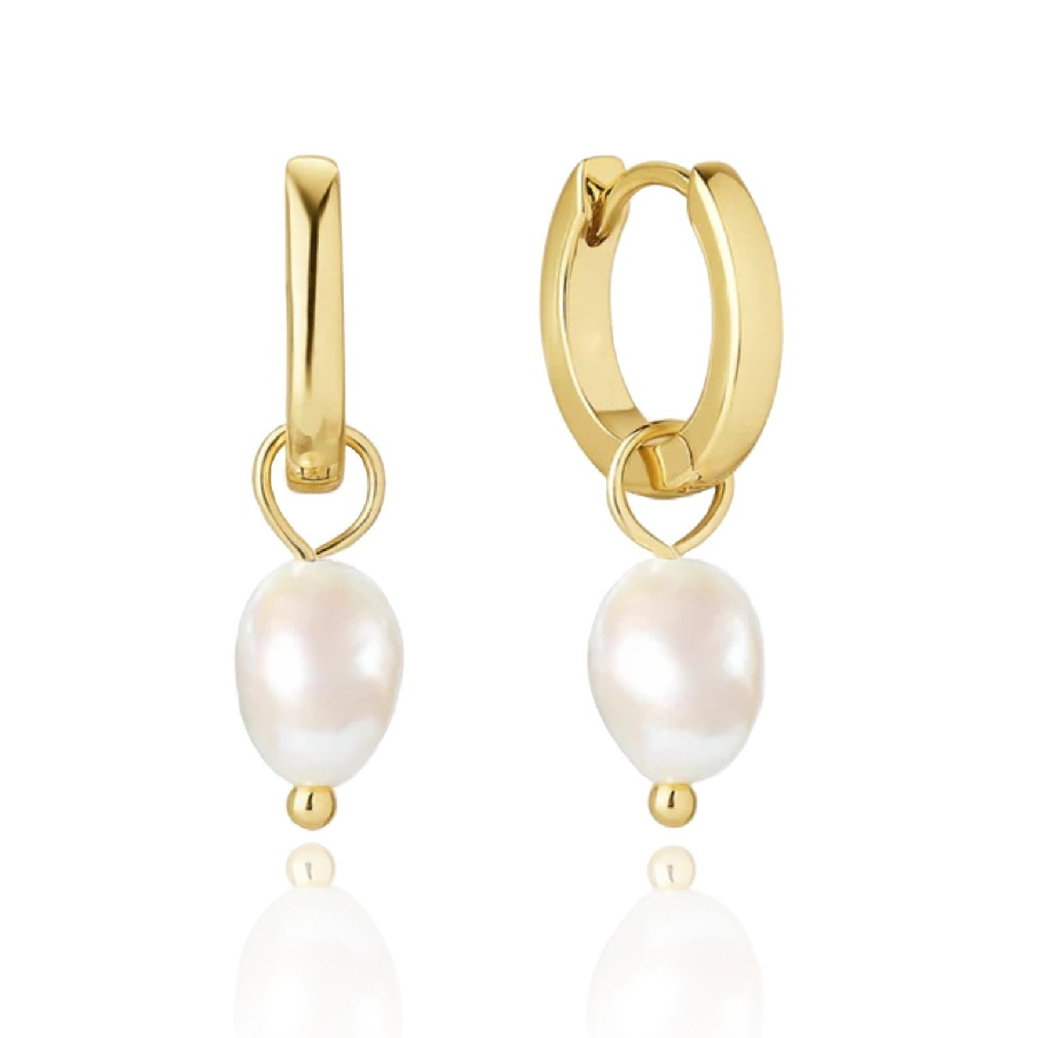 Hoop Earrings With Natural Pearl Pendant In Gold-Plated Sterling Silver