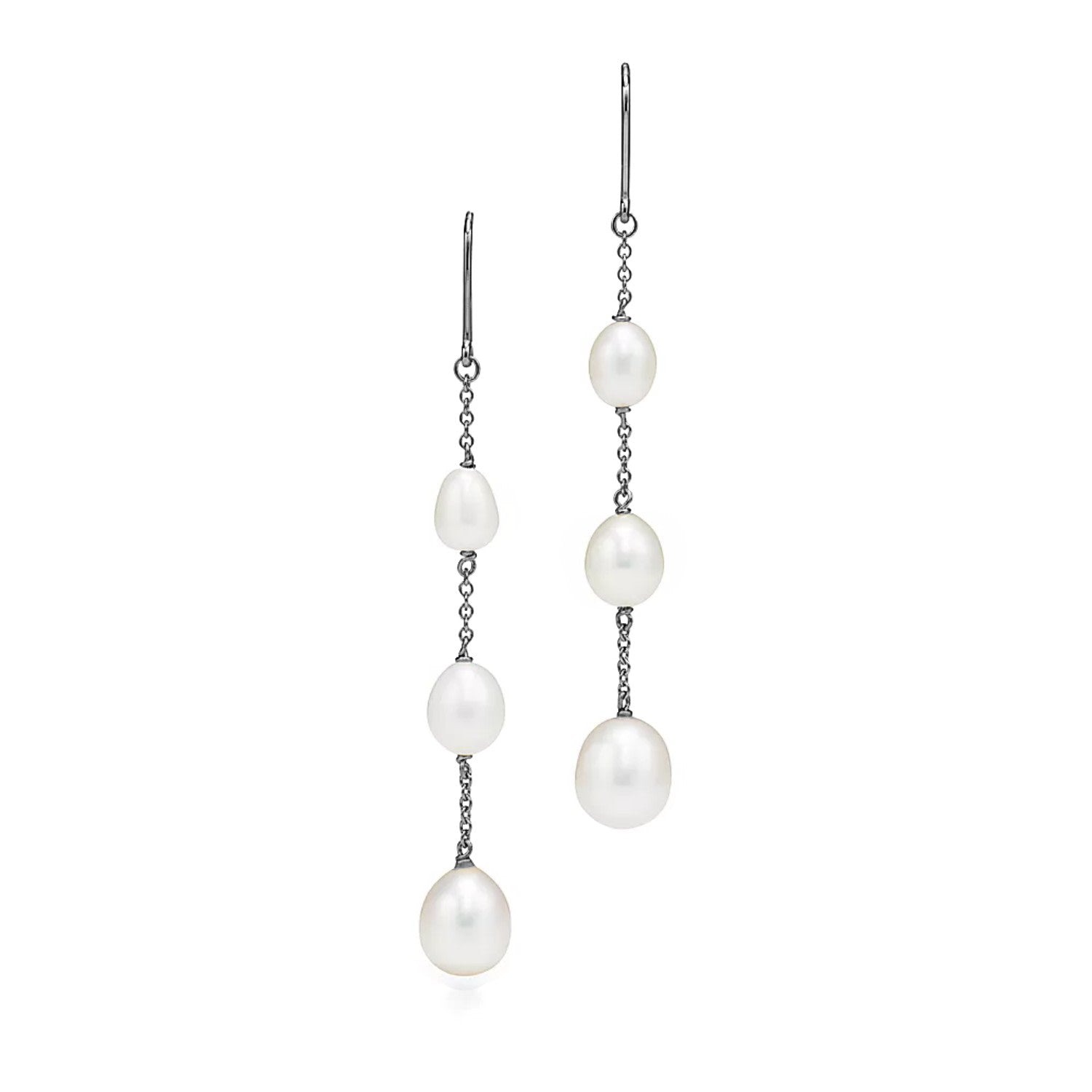 Earrings With Three Dangling Pearls Sterling Silver