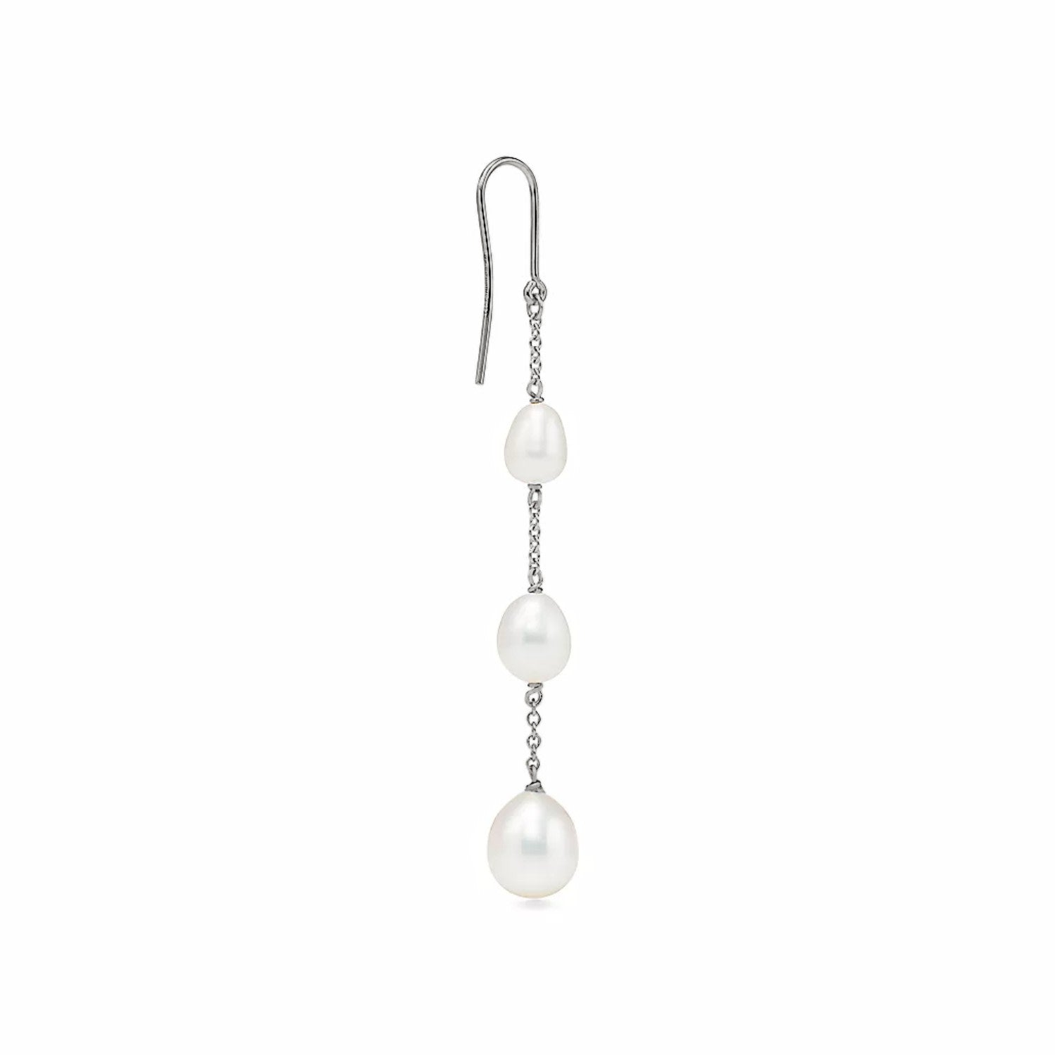 Earrings With Three Dangling Pearls Sterling Silver