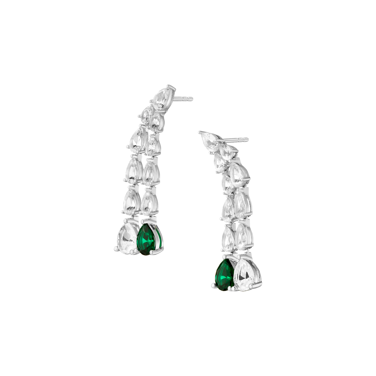 Lab Grown White Sapphire Waterfall Earrings with Emerald