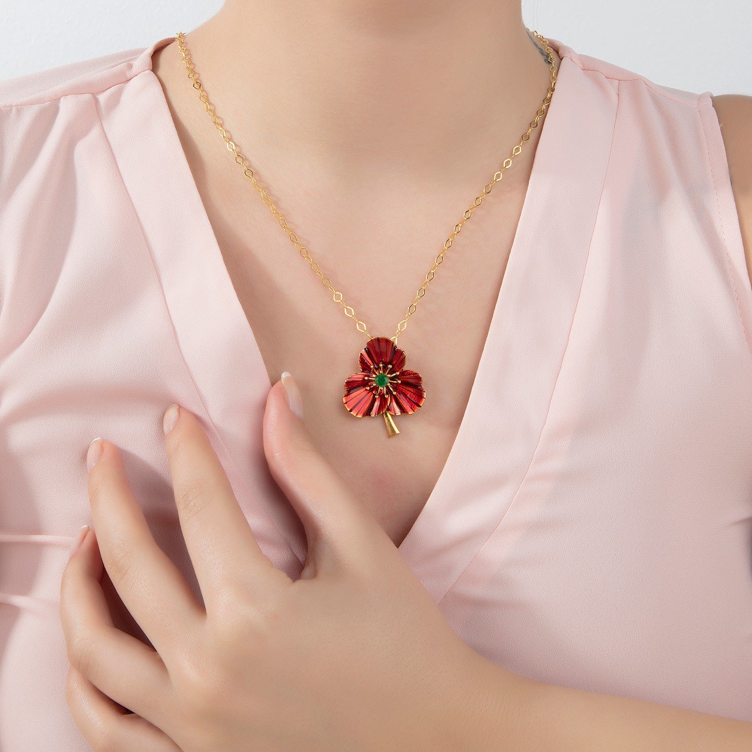 Red Three-Leafed Clover Necklace