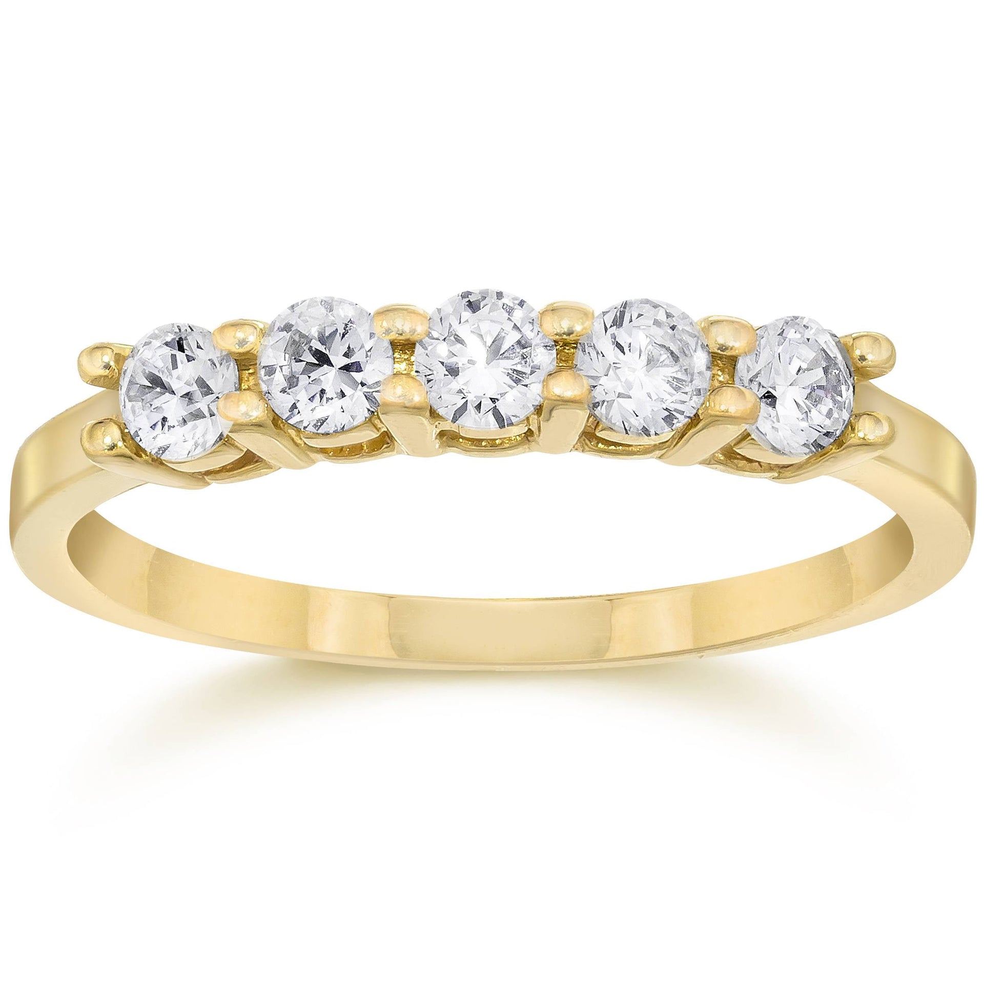 1/2 CT Five Stone Diamond Ring 14K Yellow Gold