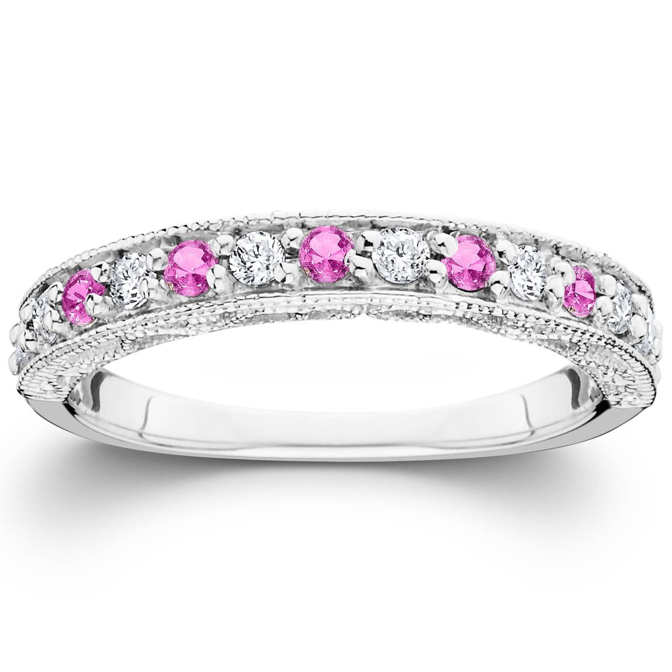 1/2 CT Pink Topaz & Diamond Vintage Wedding Ring 14K White Gold