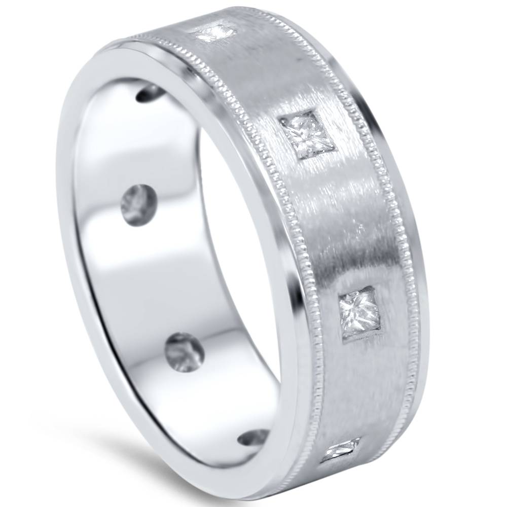 3/4ct Princess Cut Diamond Comfort Fit Wedding Ring 14K White Gold